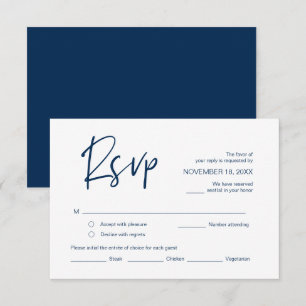 Wedding RSVP, with meal options, Navy Blue font Enclosure Card