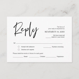 Wedding RSVP, with meal options, respond Enclosure Card