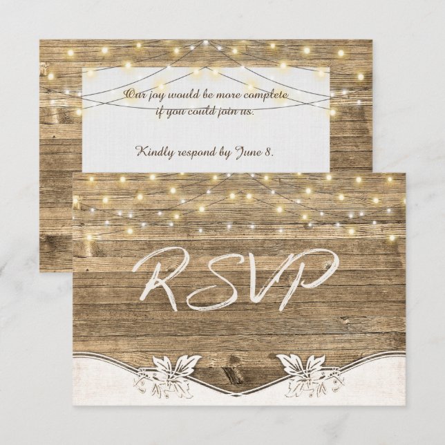 wedding RSVP- wood and glowing lights Invitation (Front/Back)