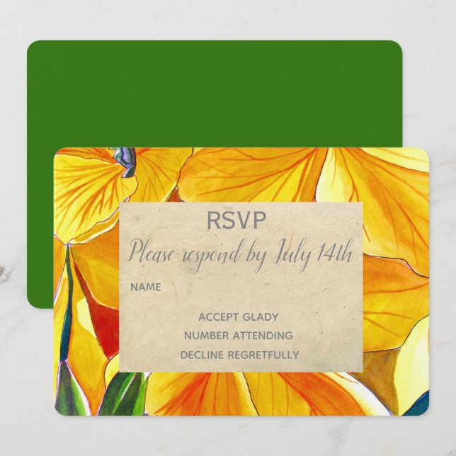 Wedding RSVP yellow flowers country rustic Invitation (Front/Back)