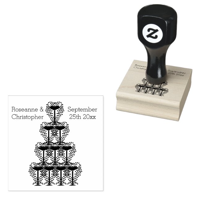 Wedding Rubber Stamp Champagne Glasses (Stamped)