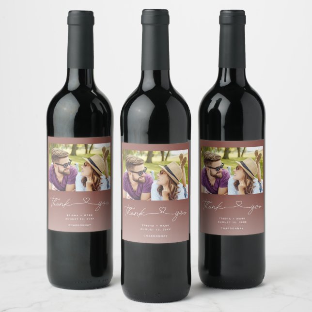 Wedding Rust Photo Thank You Favour Wine Label (Bottles)