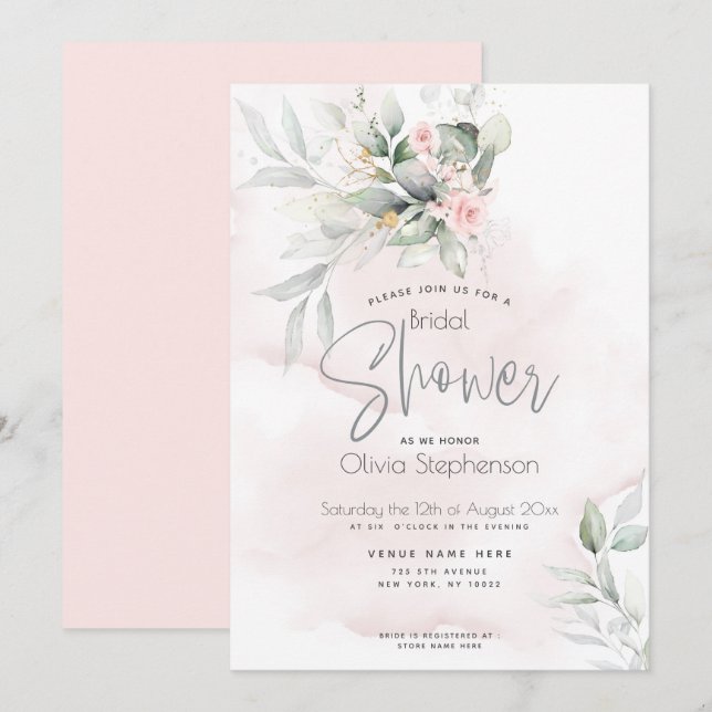 Wedding | Rustic Floral Garden Pale Pink Invitation (Front/Back)