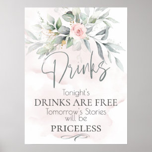 Wedding   Rustic Foliage Pink Floral Bar Sign