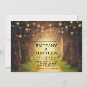 Wedding Rustic Forest Path String Lights Invitation
