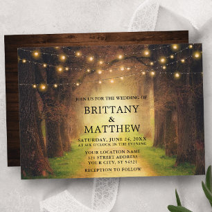 Wedding Rustic Forest Path Wood String Lights Invitation