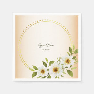 Wedding Rustic Golden Geometric White Floral Peach Napkin
