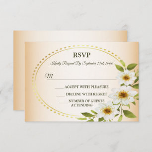 Wedding Rustic Golden Geometric White Floral Peach RSVP Card
