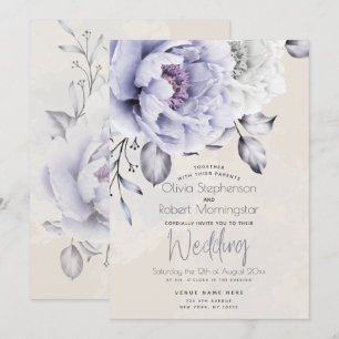 WEDDING   Rustic Lilac and Alabaster Peony Floral Invitation