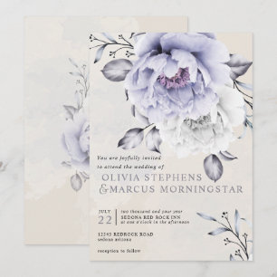 Wedding   Rustic Lilac and Alabaster Peony Floral Invitation