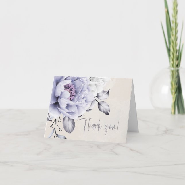 Wedding | Rustic Lilac and Alabaster Peony Floral Thank You Card (Front)