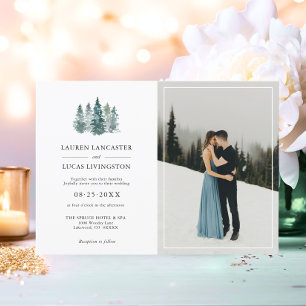 Wedding Rustic Pine Trees Deep Dark Green   PHOTO Invitation