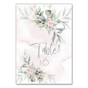 Wedding    Rustic Pink Floral Pale Sage Greenery Table Number