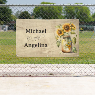 Wedding Rustic Sunflower on Wood Background Banner