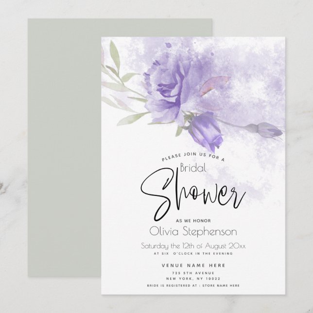 Wedding | Rustic Violet Purple Rose Floral Invitation (Front/Back)