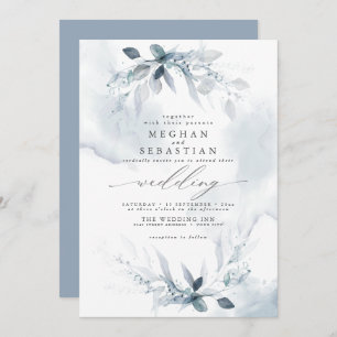 Wedding Rustic Watercolor Dusty Blue Foliage custo Invitation