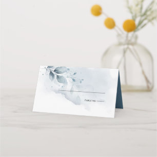 Wedding   Rustic Watercolor Dusty Blue Foliage  Place Card