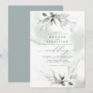 Wedding Rustic Watercolor Greenery Dusty Green Invitation