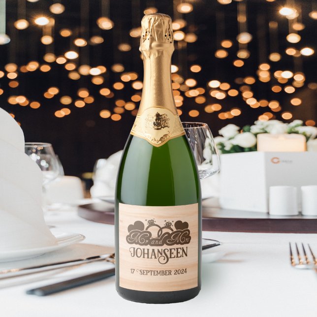 Wedding Rustic Wood Elegant Mr and Mrs Barn Party  Sparkling Wine Label (Creator Uploaded)