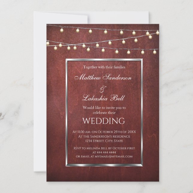 Wedding Rustic Wood Fairy Lights    Invitation (Front)