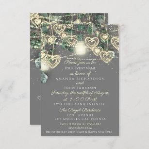 Wedding Rustic Wood Gold Grey Grey Anniversary Invitation