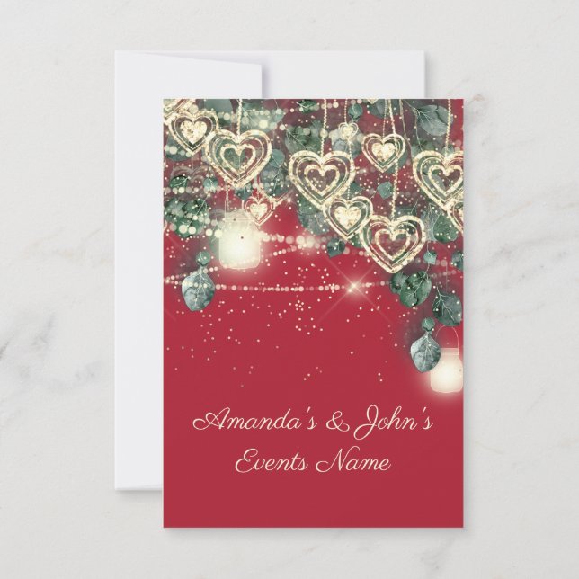 Wedding Rustic Wood Gold Red Anniversary Invitation (Back)