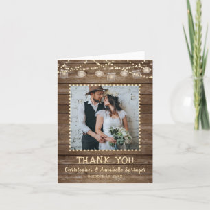 Wedding Rustic Wood Mason Jar Lights Thank You Card