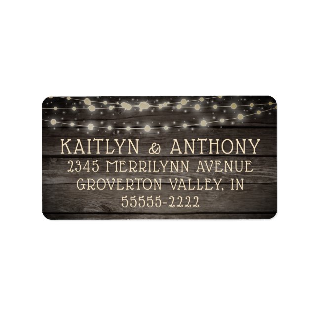 Wedding Rustic Wood String Lights Return Address Label (Front)