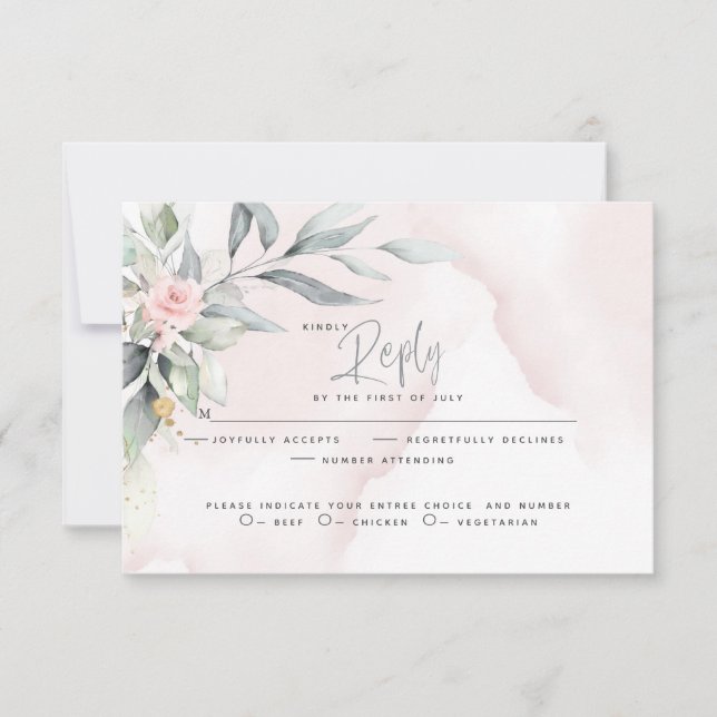 Wedding | Rustic Woodland Pink Floral Spray RSVP Card (Front)