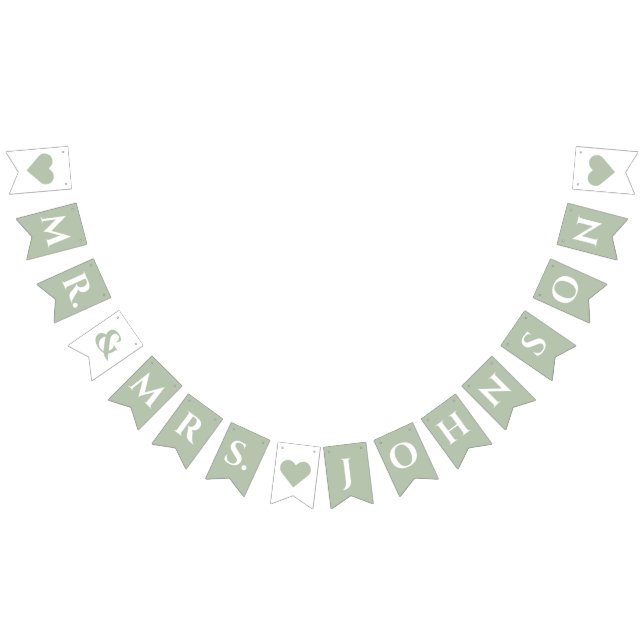 Wedding Sage Green 7 Letter Name Mr. & Mrs. Hearts Bunting (All)