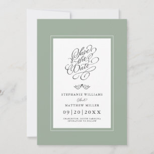 Wedding Sage Green Calligraphy Printable Digital Save The Date