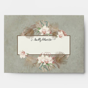 Wedding Sage Green Floral Orchid Monstera Foliage Envelope