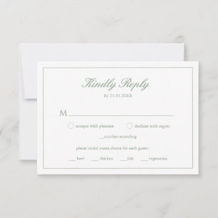 Wedding Sage Green Monogram Meal Choice RSVP Card