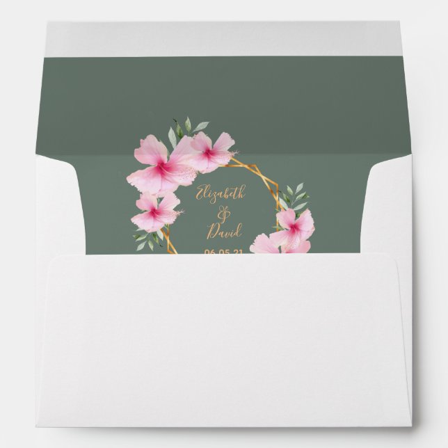 Wedding sage green pink floral gold geometric envelope (Back (Bottom))