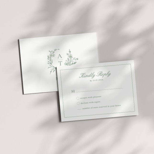 Wedding Sage Green Script Crest Monogram RSVP Card (Creator Uploaded)