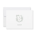 Wedding Sage Green Script Crest Monogram RSVP Card