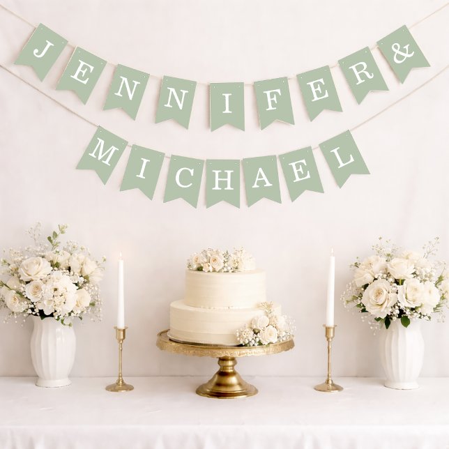 Wedding Sage Green Simple Bride & Groom Names Bunting (Creator Uploaded)