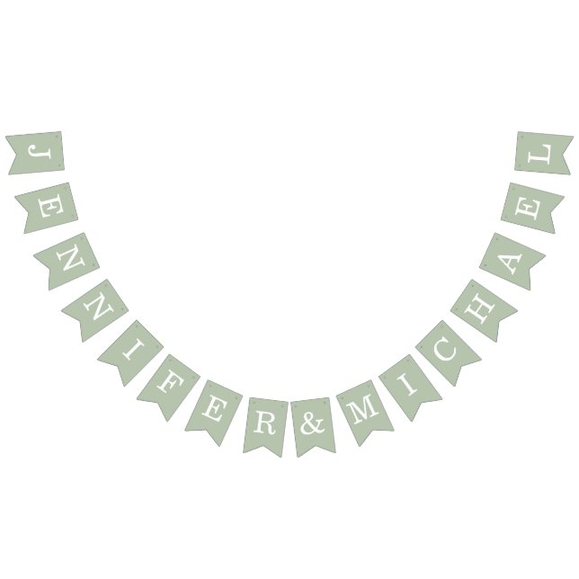 Wedding Sage Green Simple Bride & Groom Names Bunting (All)