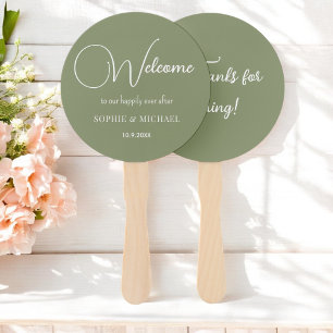 Wedding Sage Green White Thank You Fans