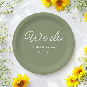 Wedding Sage Green White We Do  Paper Plate