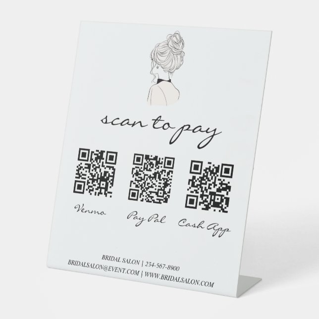 Wedding Salon Vendor QR Code Payment Pedestal Sign (Front)