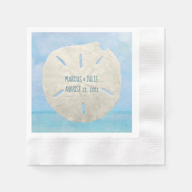 wedding sand dollar on watercolor ocean napkin (Front)