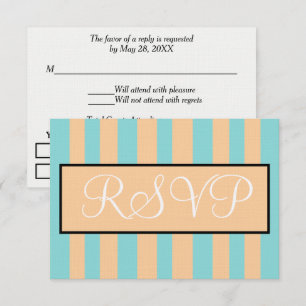 Wedding Sandy Beach Seafoam Blue Cabana Stripes RSVP Card