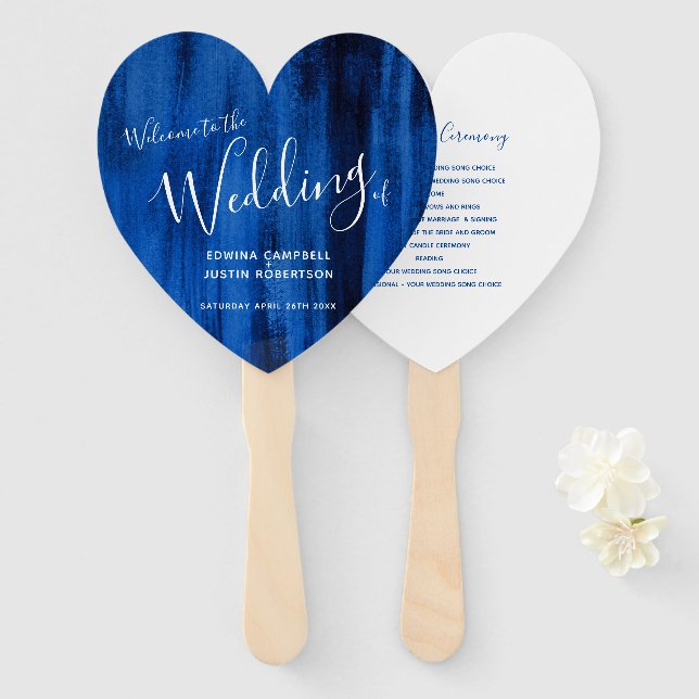 Wedding sapphire blue abstract modern art hand fan (Front and Back)