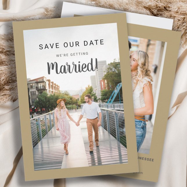Wedding Save Date 2 Photo Gold Make Your Own  Save The Date (2-photo, front/back wedding Save-the-Date announcement card)