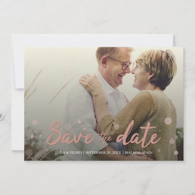 Wedding Save Date Elegant 4 Photo Pink Confetti Save The Date (Front)