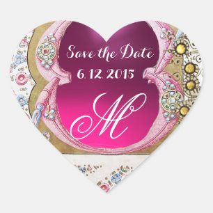 WEDDING SAVE DATE FLORAL PARCHMENT GEMSTONE HEART HEART STICKER