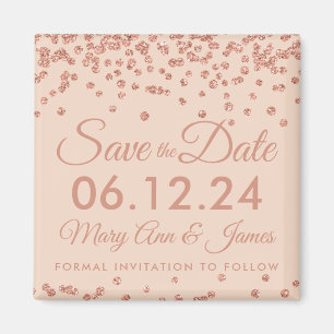 Wedding Save Date Rose Gold Glitter Confetti Blush Magnet