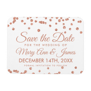 Wedding Save Date Rose Gold Glitter Confetti White Magnet