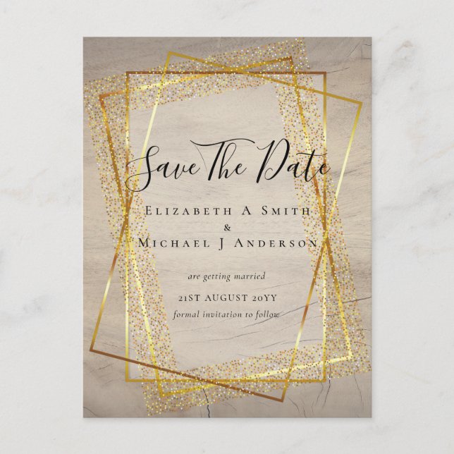 WEDDING SAVE DATES  Gold Glitter Geometric Postcard (Front)